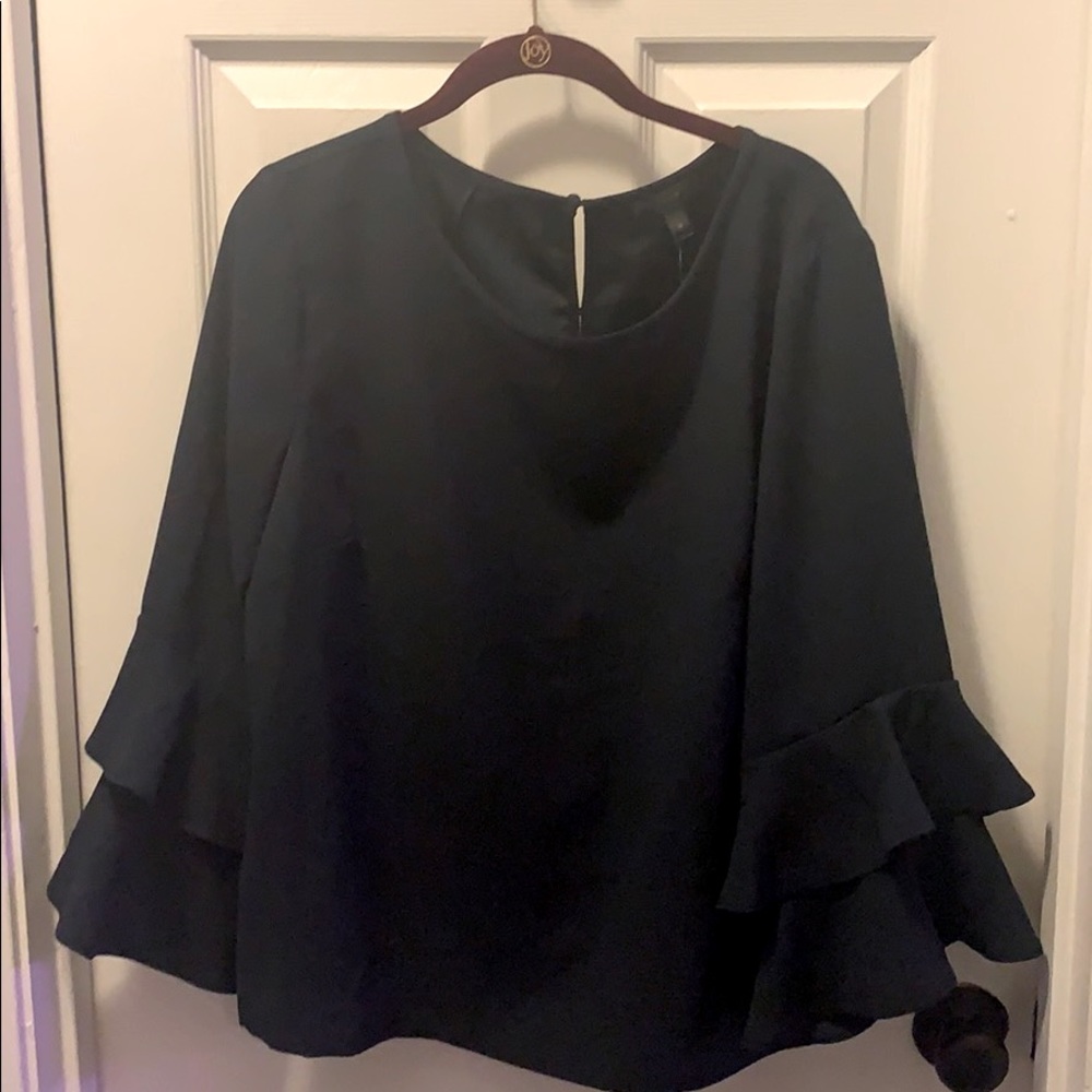 J Crew NWT Navy Blue Ruffled Bell Sleeved Blouse